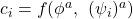 c_i=f(\phi^a,\hspace{1ex}(\psi_i)^a)