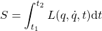 \begin{equation*} S=\int_{t_1}^{t_2} L(q,\dot{q},t)\mathrm{d}t \end{equation*}