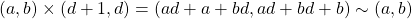 \[(a, b)\times(d+1, d)=(ad+a+bd, ad+bd+b)\sim(a, b)\]
