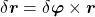 \begin{equation*} \delta\boldsymbol{r}=\delta\boldsymbol{\varphi}\times\boldsymbol{r} \end{equation*}