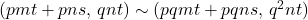 (pmt+pns,\,qnt)\sim(pqmt+pqns,\,q^2nt)
