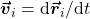 \boldsymbol{\vec{v}}_i=\mathrm{d}\boldsymbol{\vec{r}}_i/\mathrm{d}t